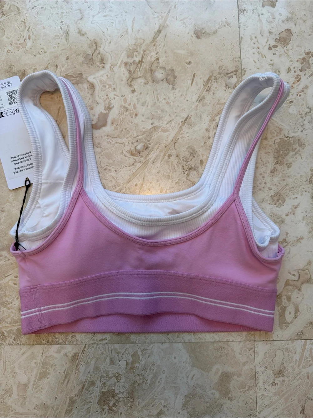 NWT | ALO Airbrush Better Together Bra | XS | Candy Heart Pink & White